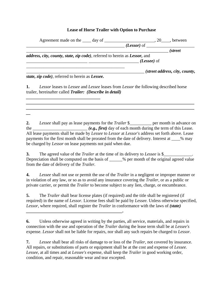 sample Trailer Lease Agreement Template sample Trailer Lease Agreement Template