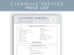 house cleaning price chart printable