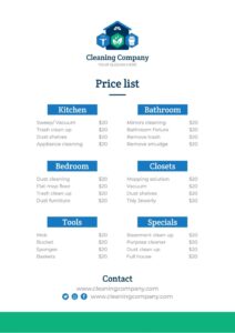 house cleaning services price list template