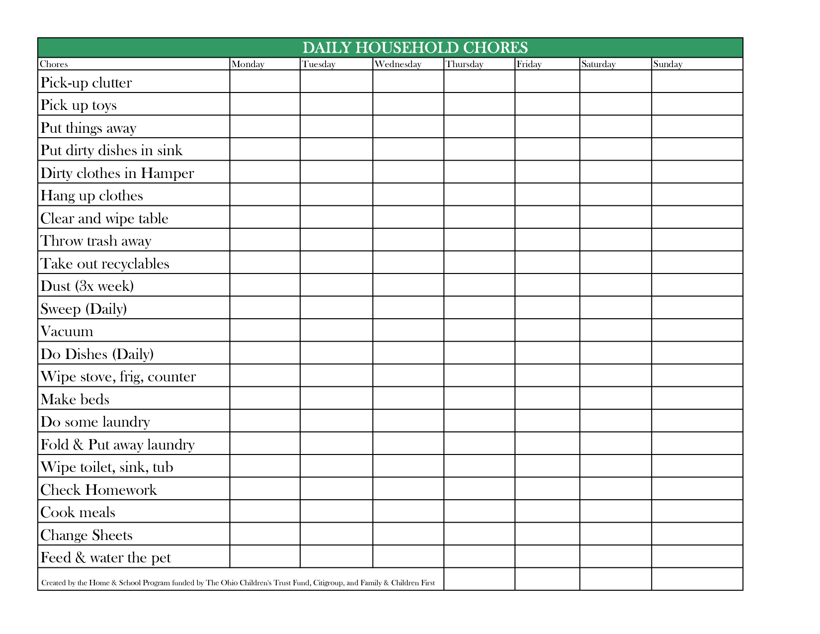 household chore chart template sample household chore chart template sample