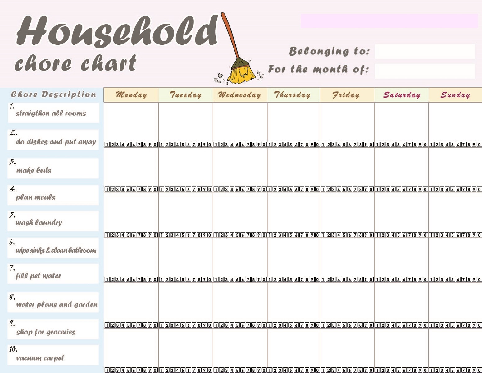 household chore chart template