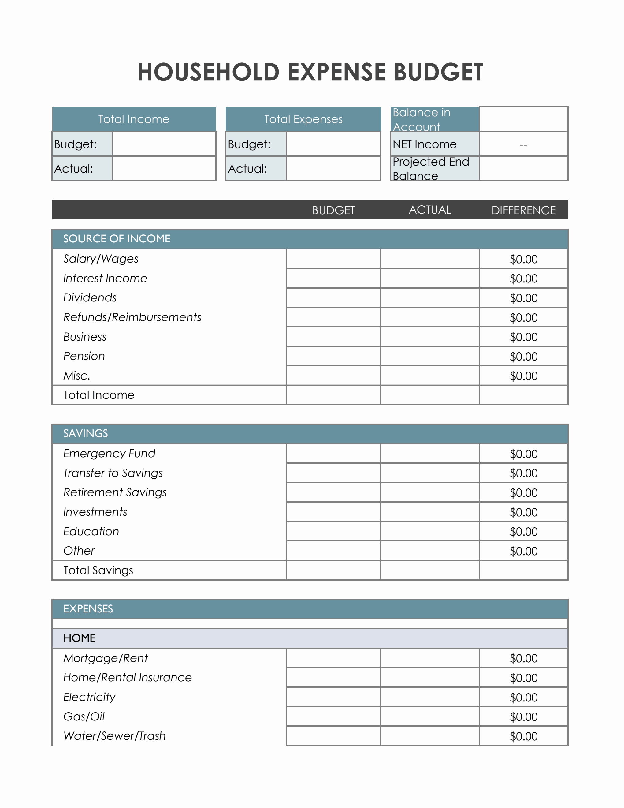 sample home expense budget template sample home expense budget template