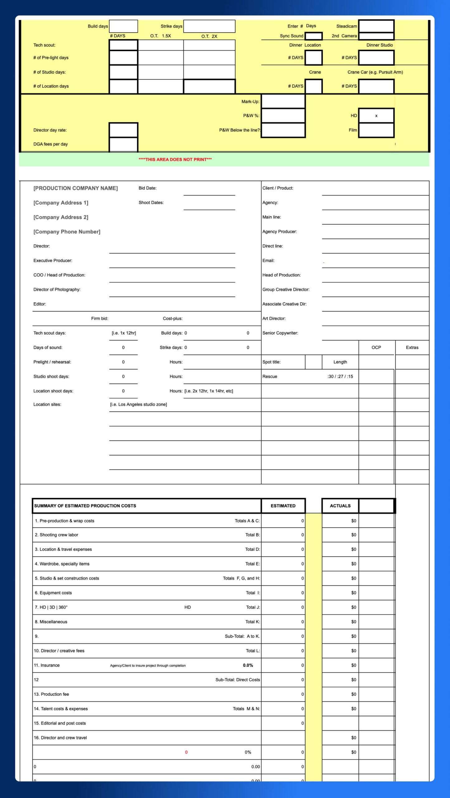 sample short film budget template sample short film budget template