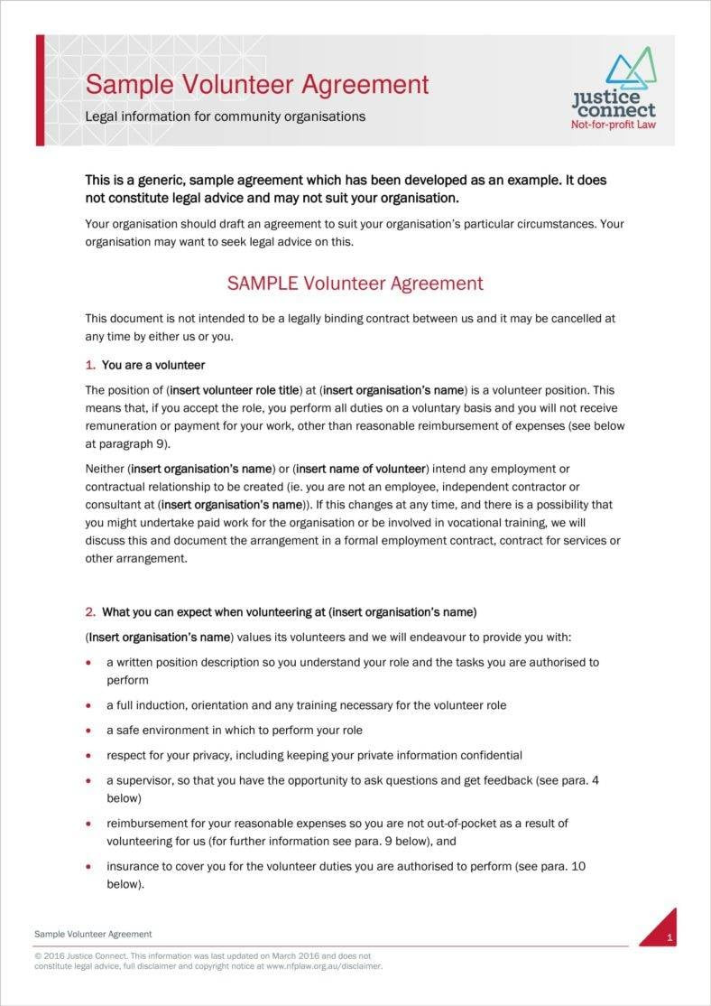 sample Volunteer Agreement Template sample Volunteer Agreement Template