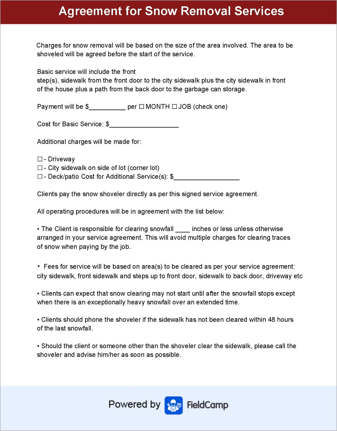 sample Snow Removal Agreement Template sample Snow Removal Agreement Template