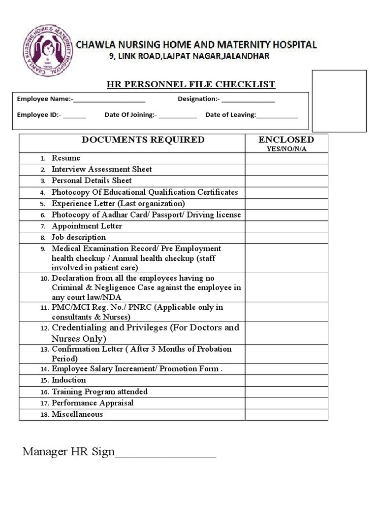 sample employee files checklist template sample employee files checklist template