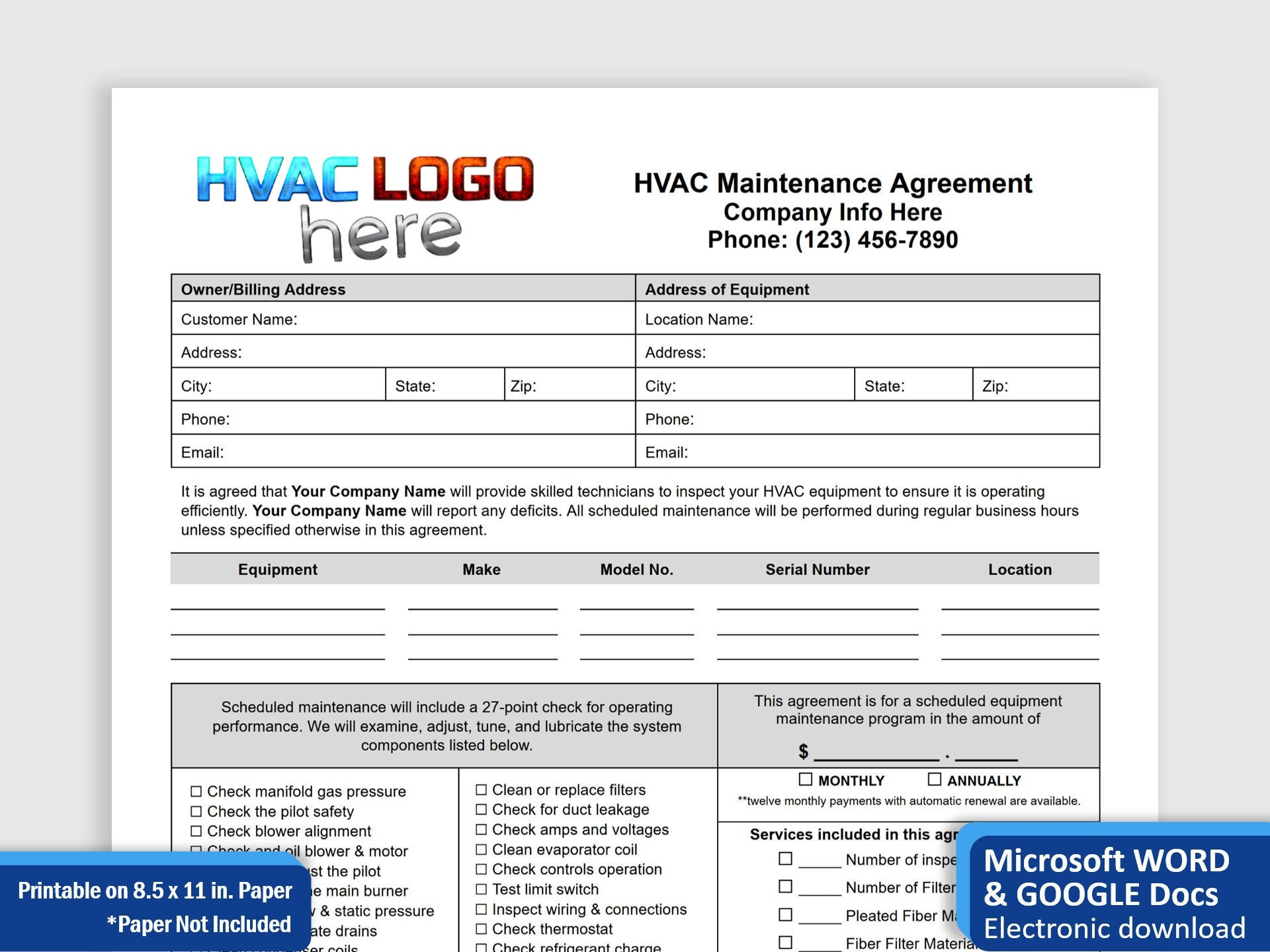 sample hvac service agreement template sample hvac service agreement template