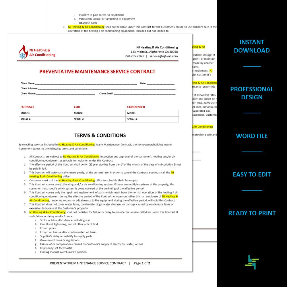 sample hvac service agreement template sample hvac service agreement template