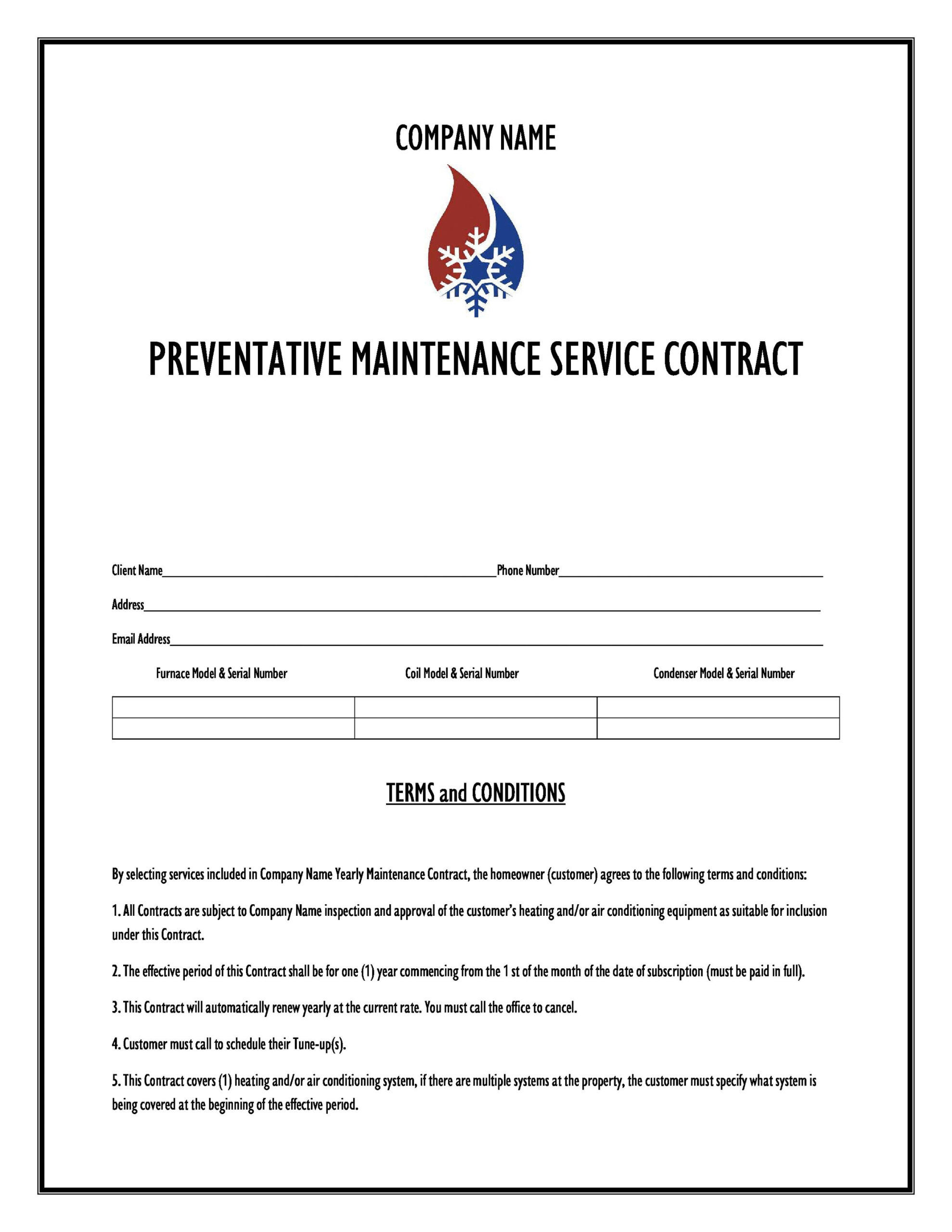 sample hvac service agreement template sample hvac service agreement template
