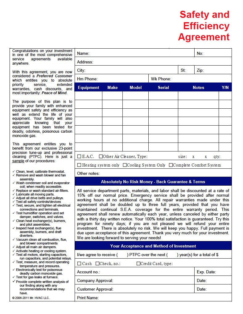 sample hvac service agreement template sample hvac service agreement template