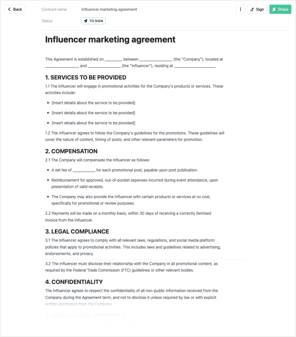 sample influencer agreement template sample influencer agreement template