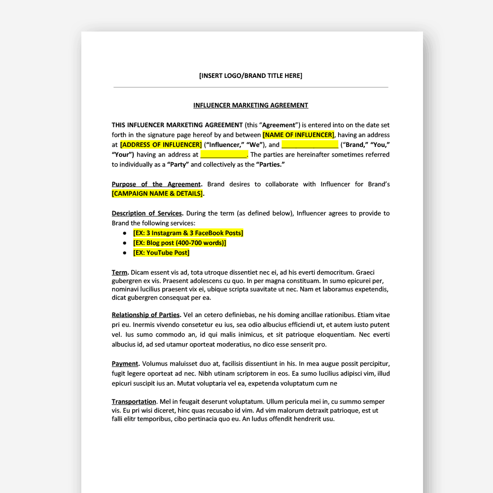 sample influencer agreement template sample influencer agreement template