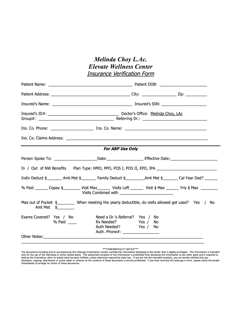 Insurance Verification Form - Fill Online, Printable, Fillable Insurance Verification Form - Fill Online, Printable, Fillable