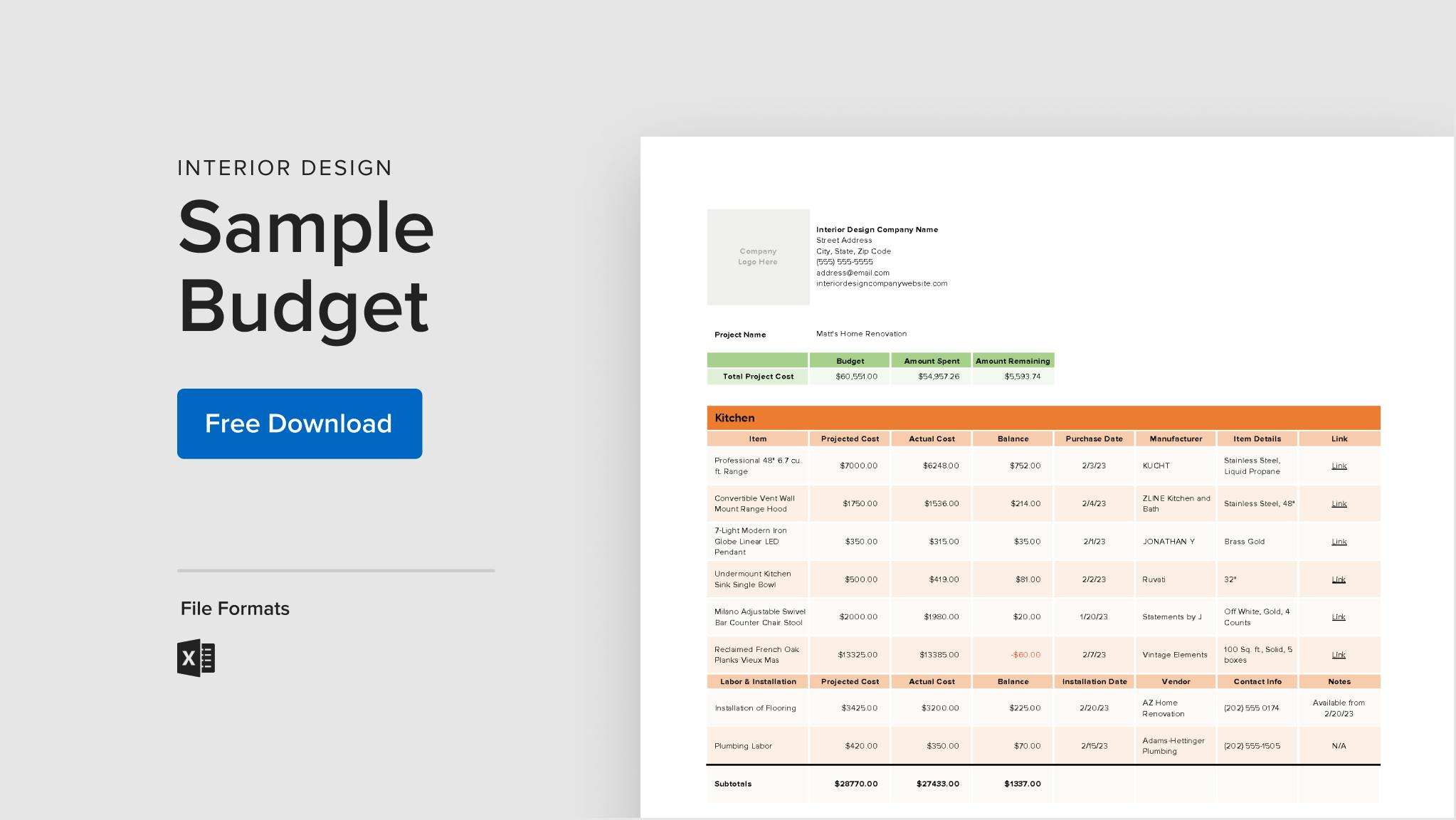 sample interior design budget template sample interior design budget template
