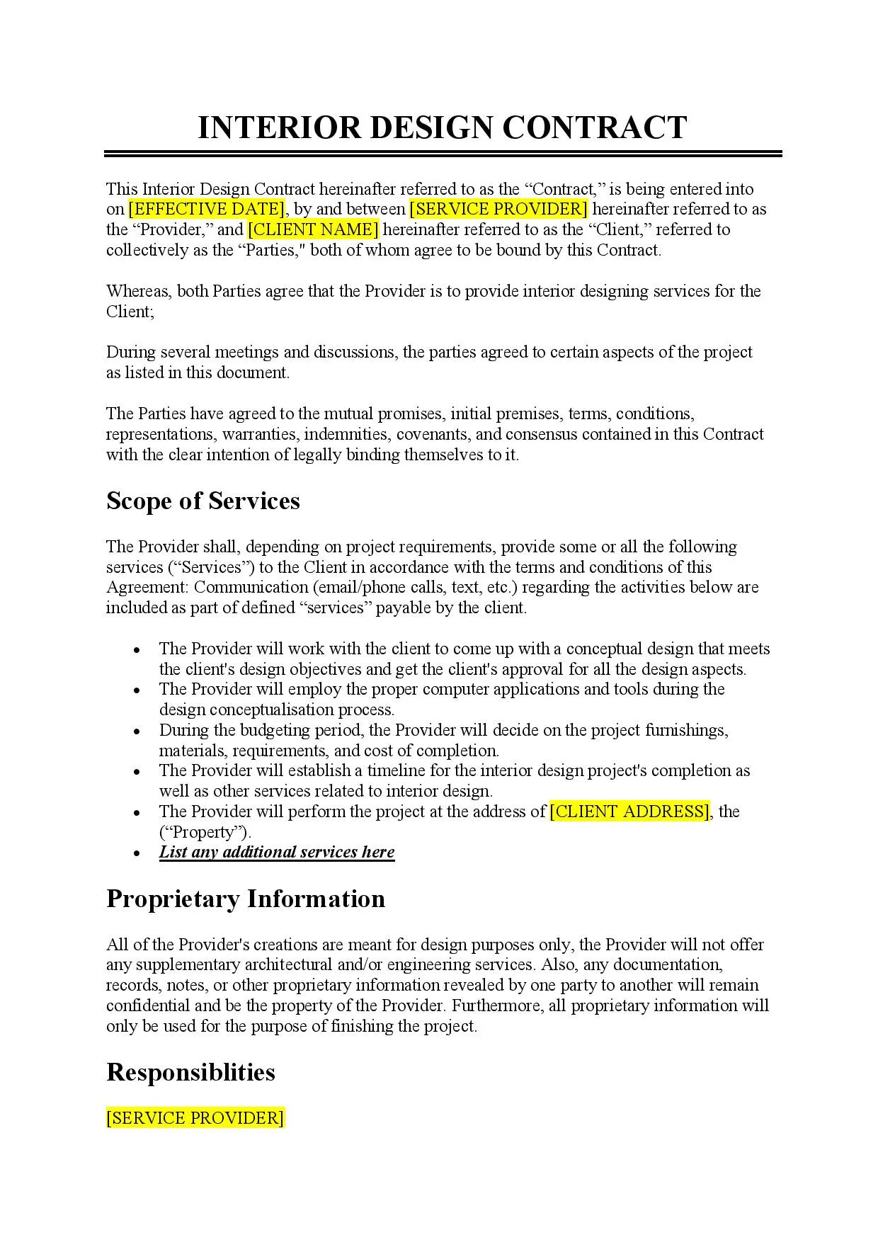 sample interior design agreement template sample interior design agreement template