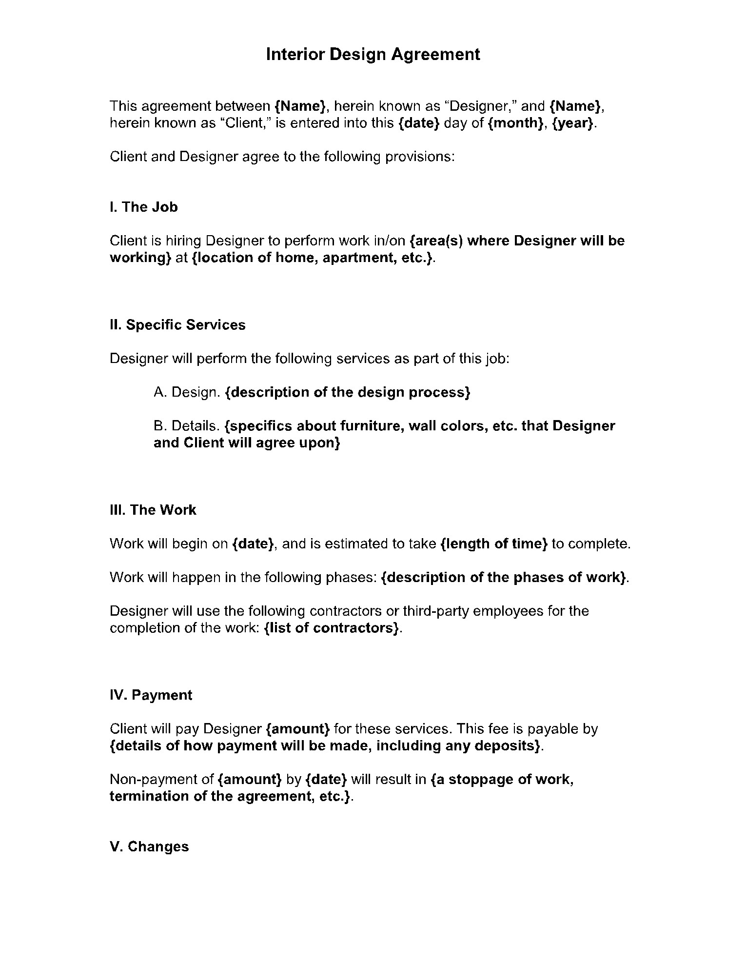 sample interior design agreement template sample interior design agreement template