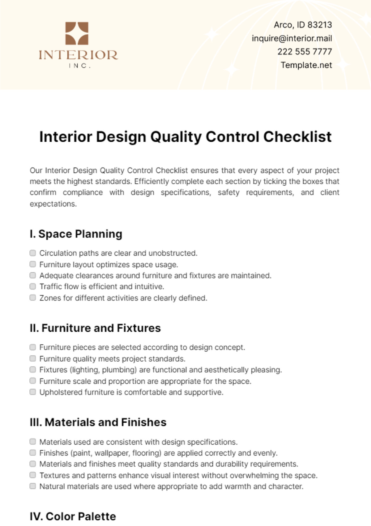 sample furniture quality control checklist template sample furniture quality control checklist template