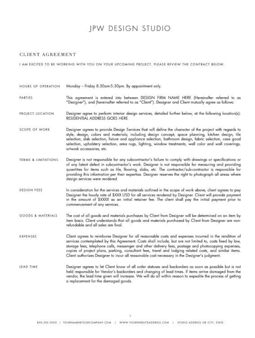 sample interior design agreement template sample interior design agreement template