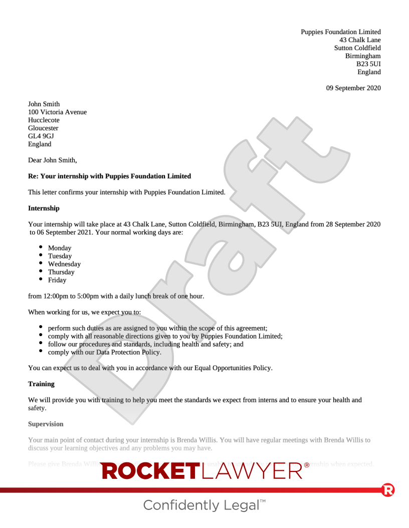sample internship agreement template sample internship agreement template