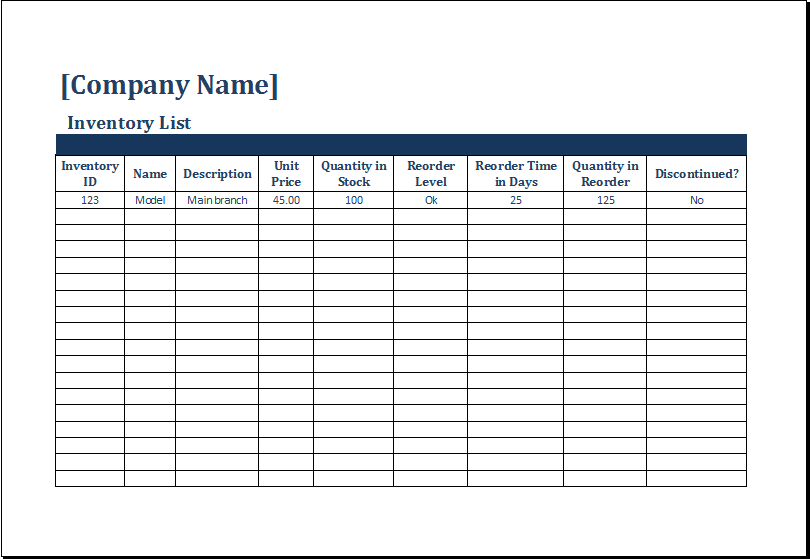 inventory chart template example inventory chart template example