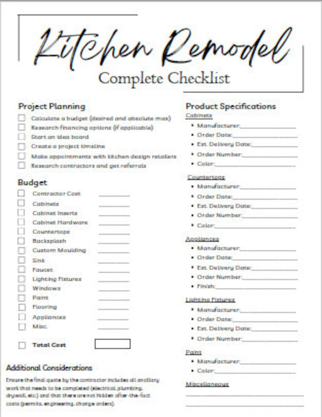 sample kitchen remodel checklist template sample kitchen remodel checklist template
