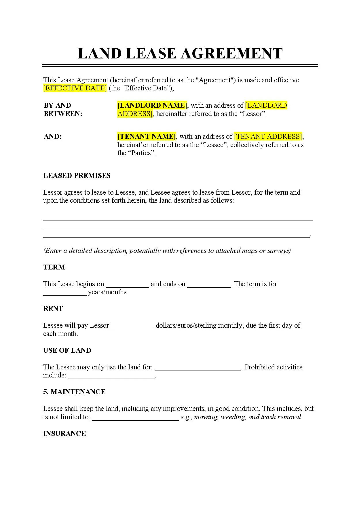 sample lease of agreement template sample lease of agreement template