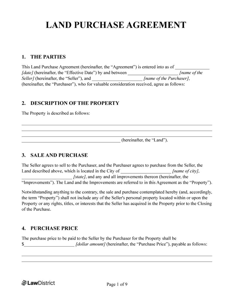 sample land purchase agreement template sample land purchase agreement template