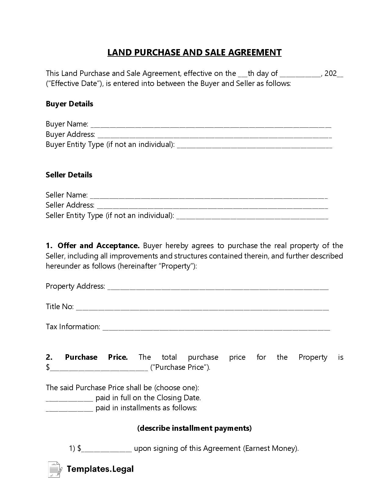 sample land purchase agreement template sample land purchase agreement template