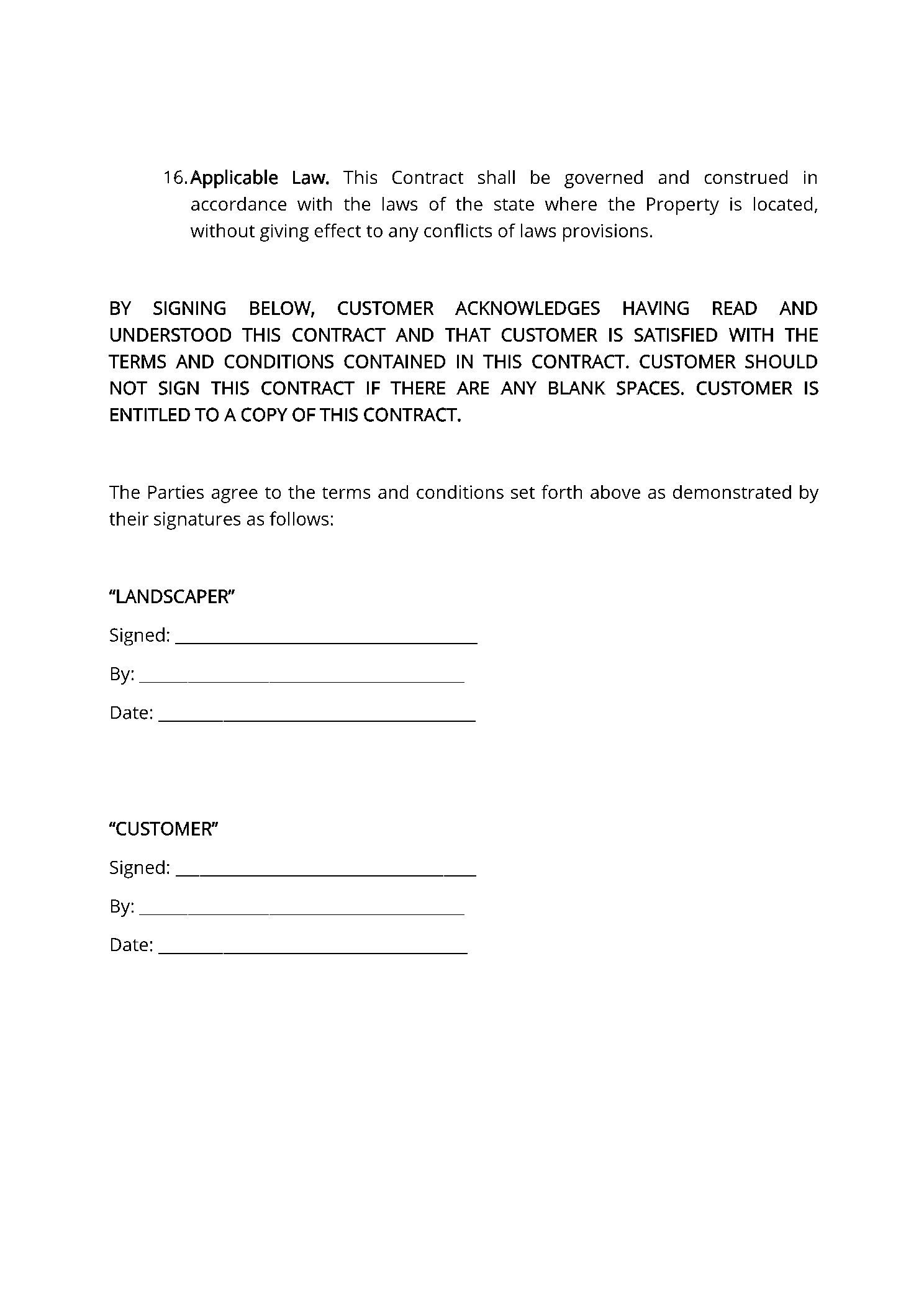 sample landscape contract agreement template sample landscape contract agreement template