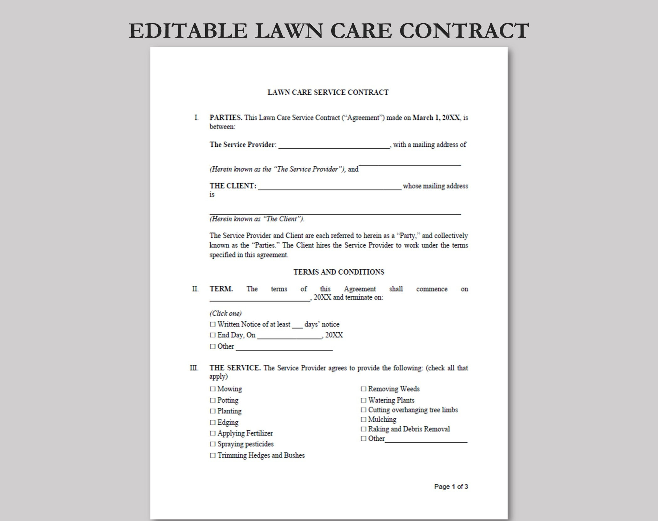 sample lawn care service agreement template sample lawn care service agreement template