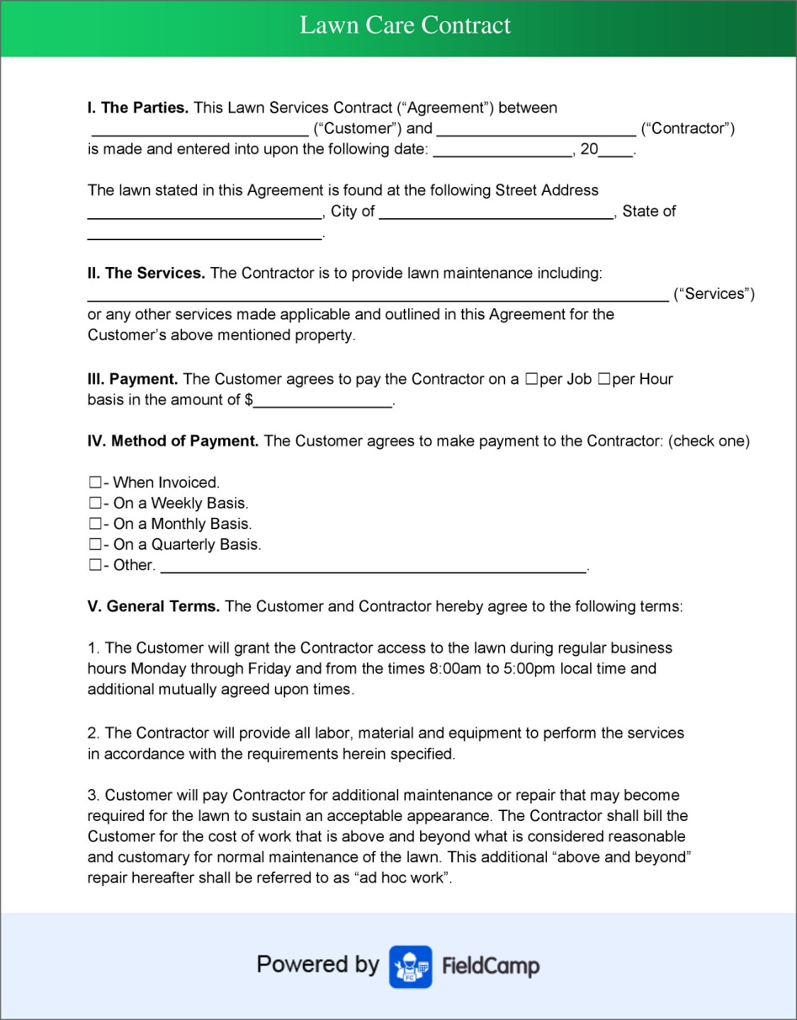 sample lawn care agreement template sample lawn care agreement template