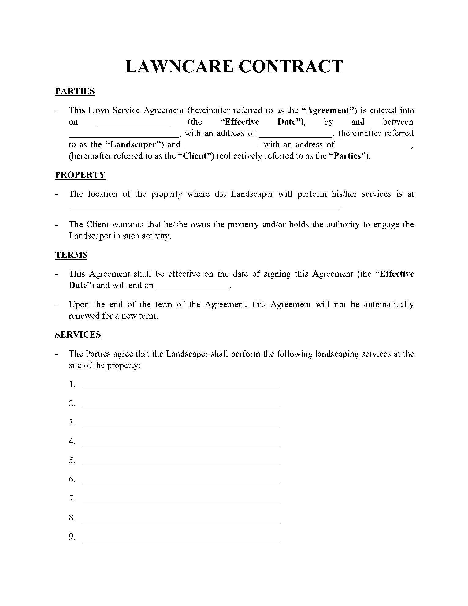 sample lawn care service agreement template sample lawn care service agreement template