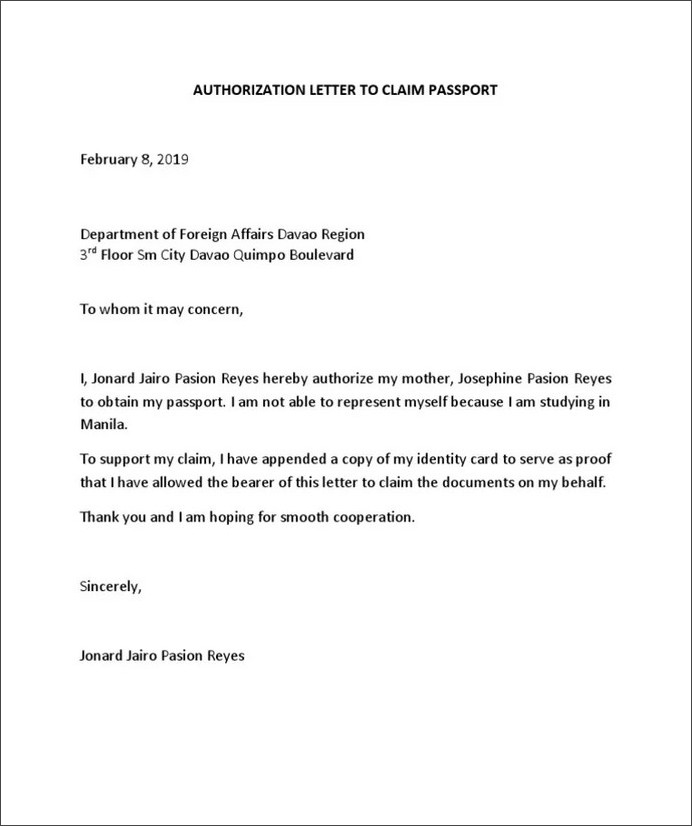 letter of authorization to pick up passport sample letter of authorization to pick up passport sample