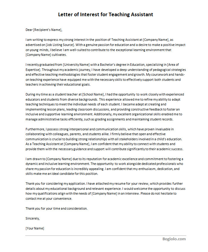 letter of interest template for teaching assistant Step-by-step walkthrough of populating details in a letter of interest template for teaching assistant
