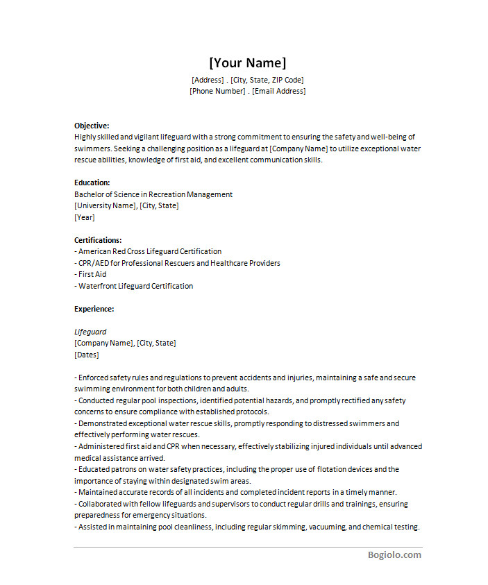 lifeguard resume template Individuals completing a lifeguard resume template