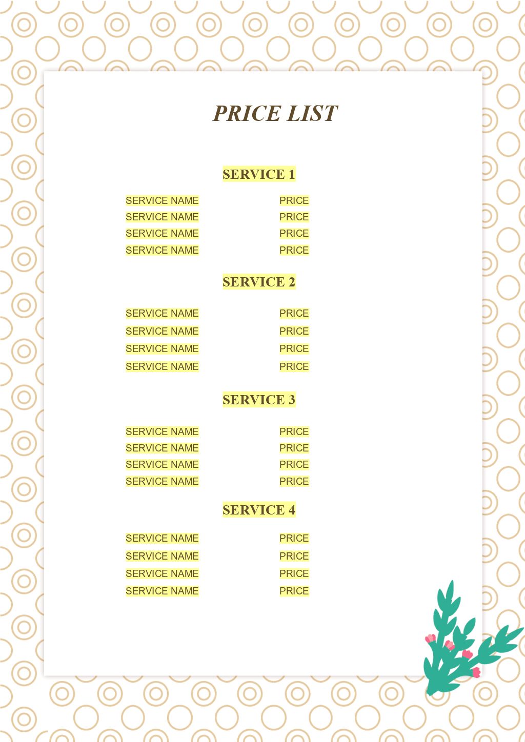 sample Makeup Price List Template sample Makeup Price List Template