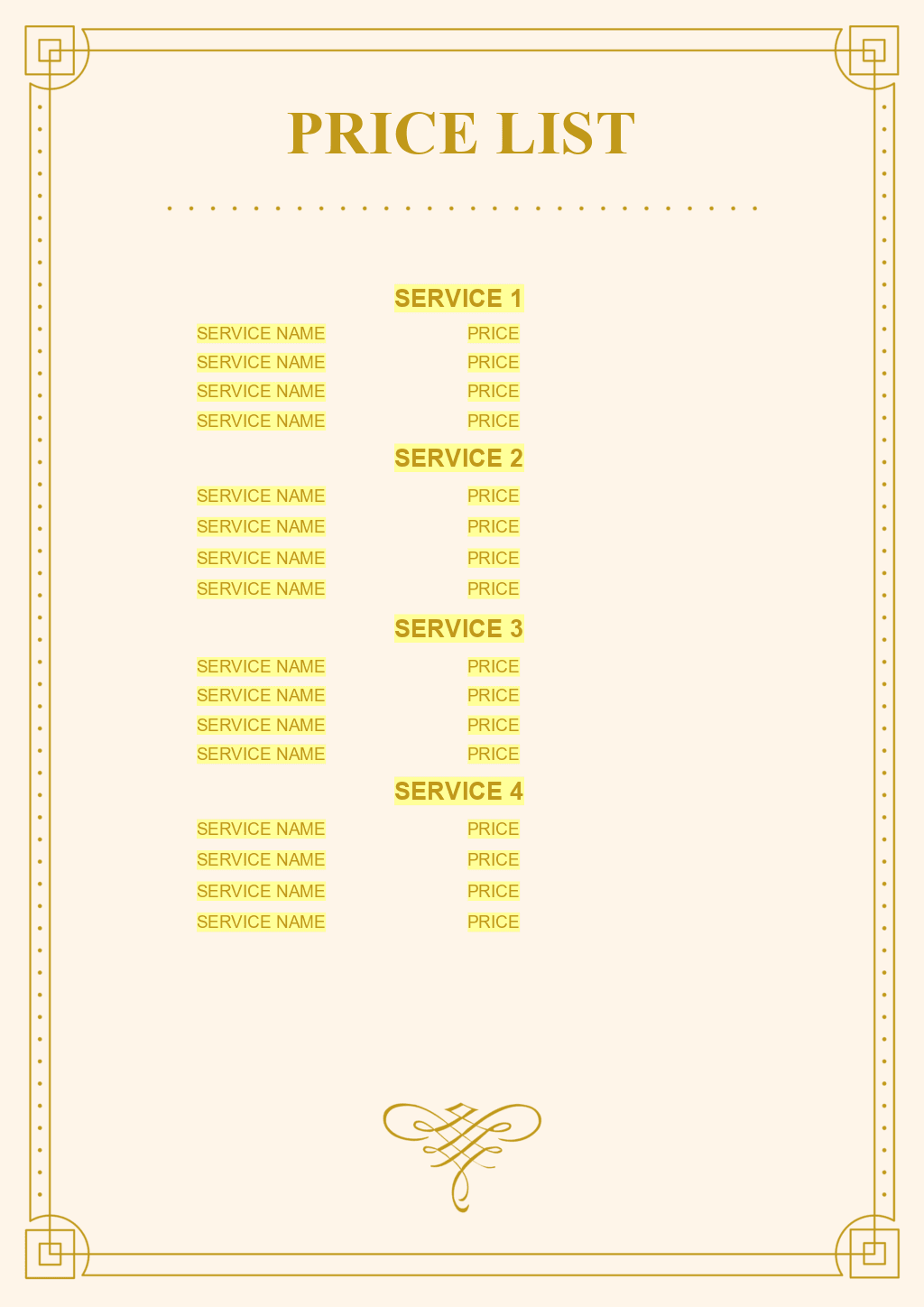 sample Makeup Price List Template sample Makeup Price List Template