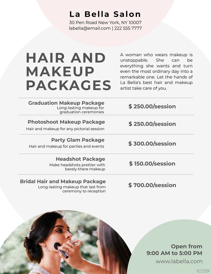 sample Makeup Price List Template sample Makeup Price List Template