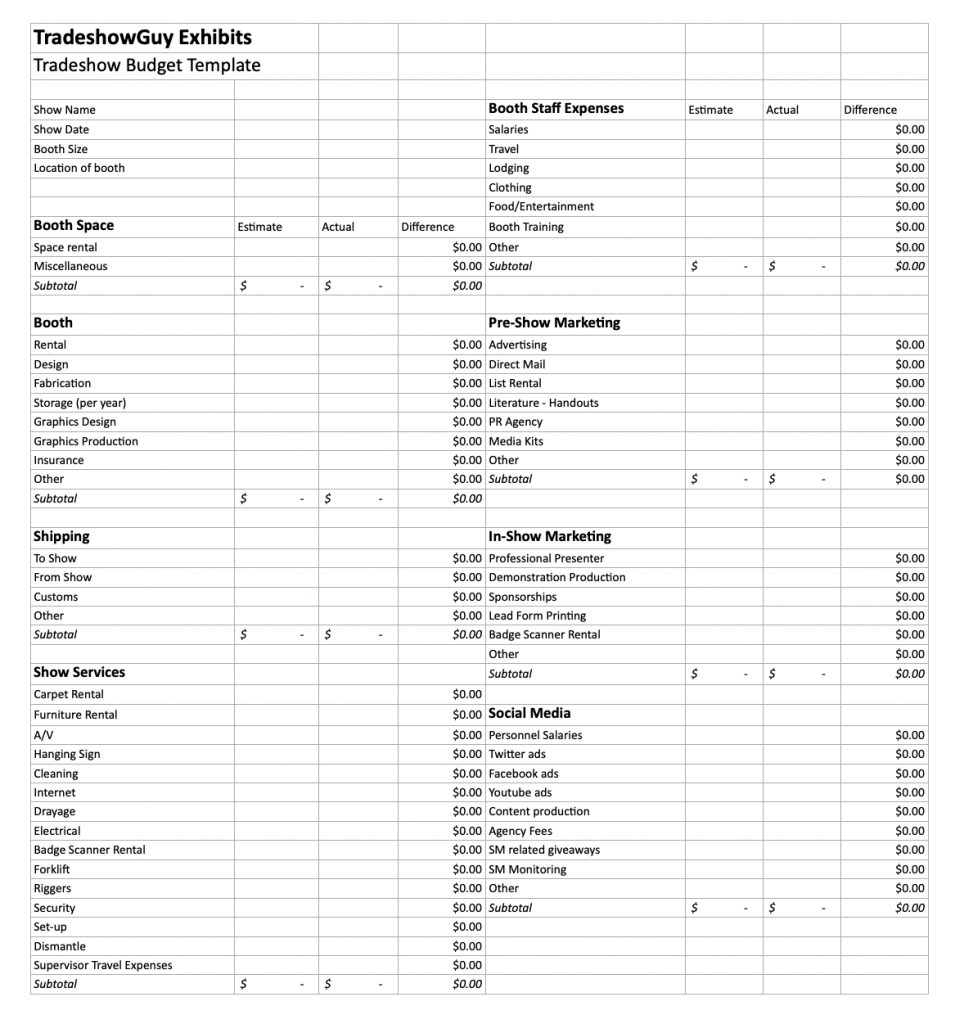 sample trade show budget template sample trade show budget template