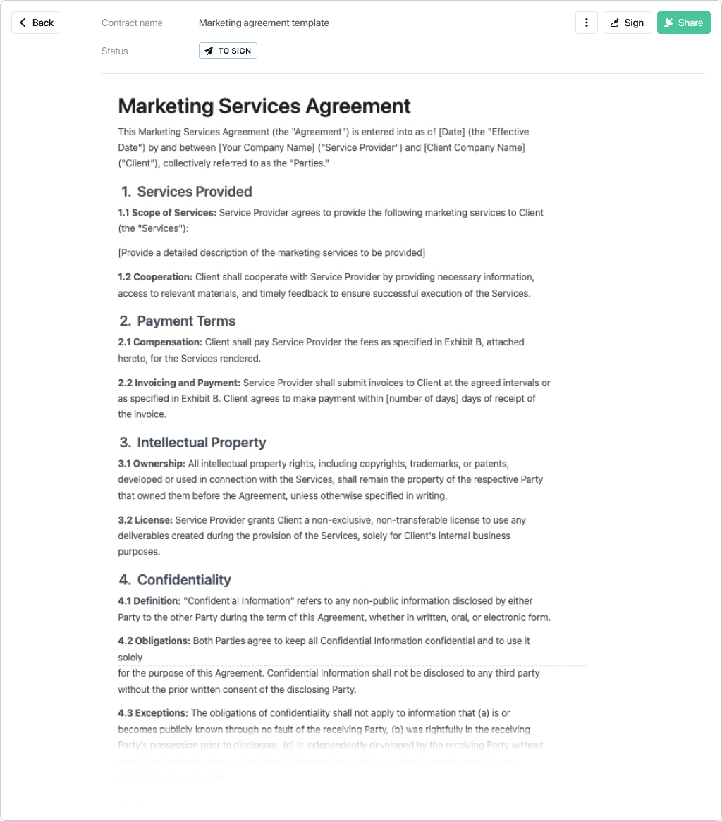 sample marketing agreement template sample marketing agreement template