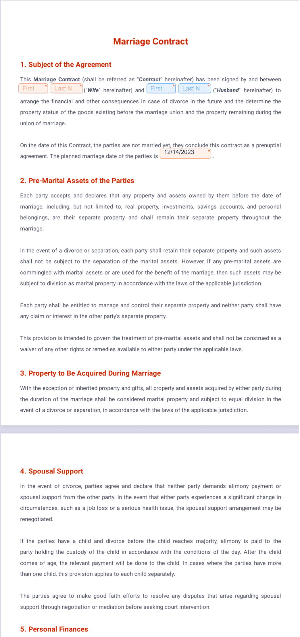 sample marriage agreement template sample marriage agreement template