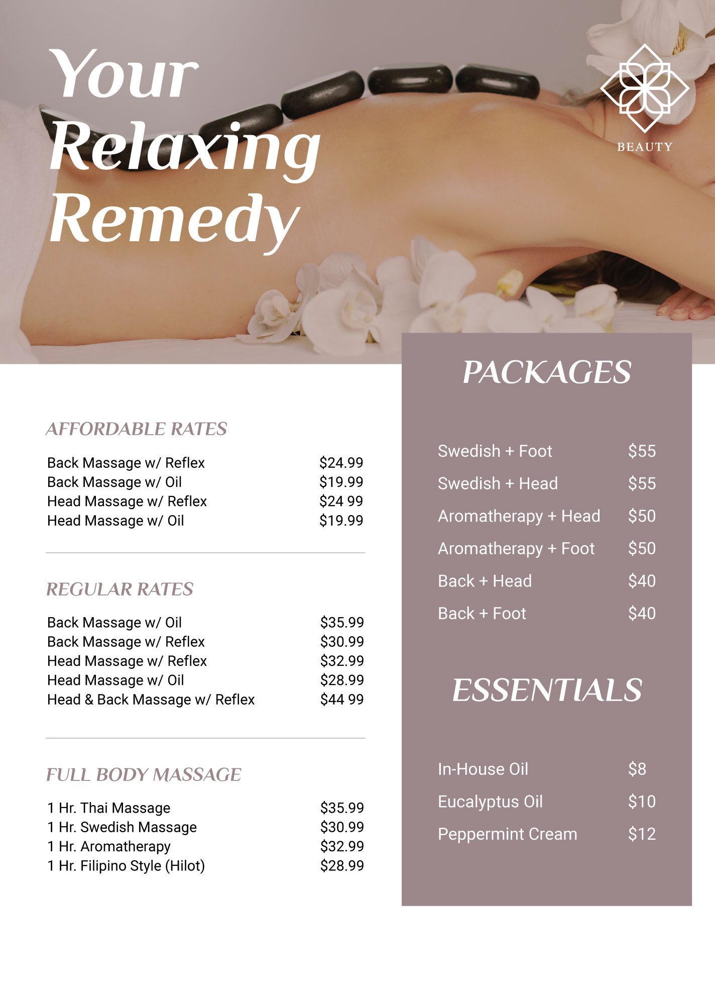 sample Massage Price List Template sample Massage Price List Template