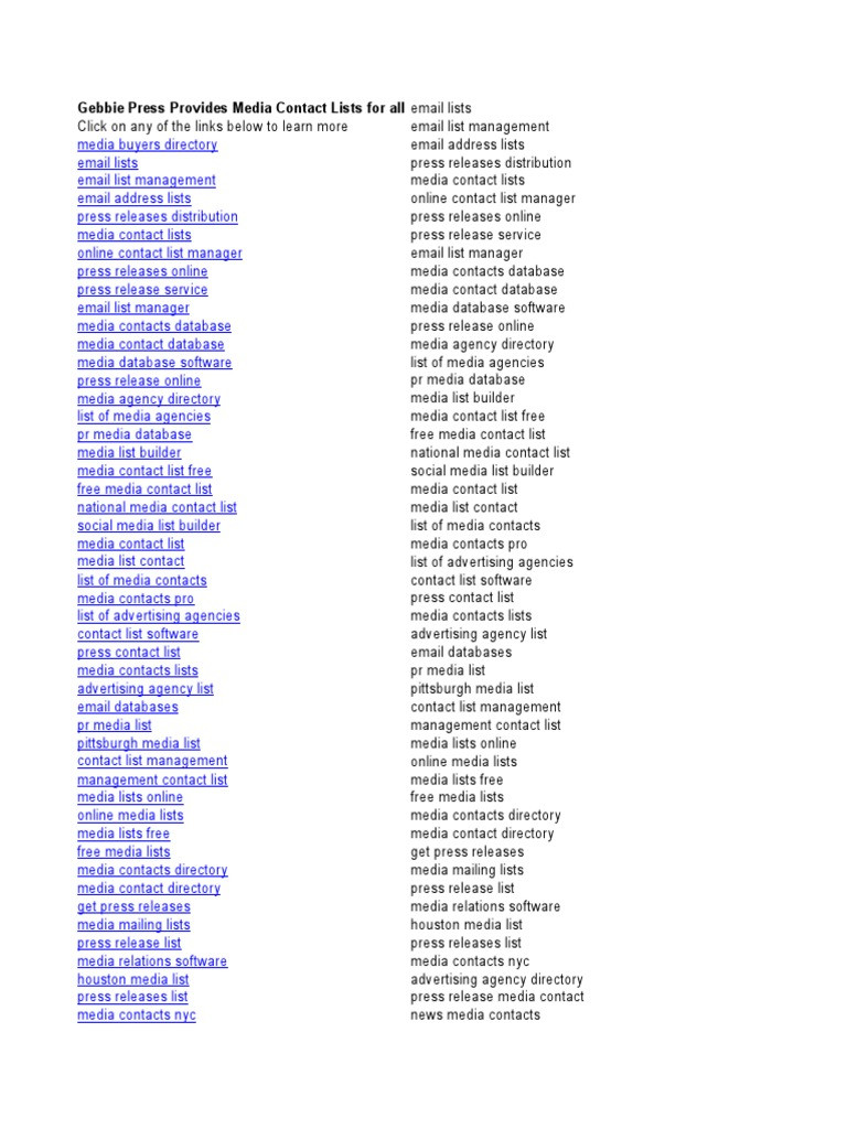 Media Contact Information PDF Mass Media News Media Media Contact Information PDF Mass Media News Media