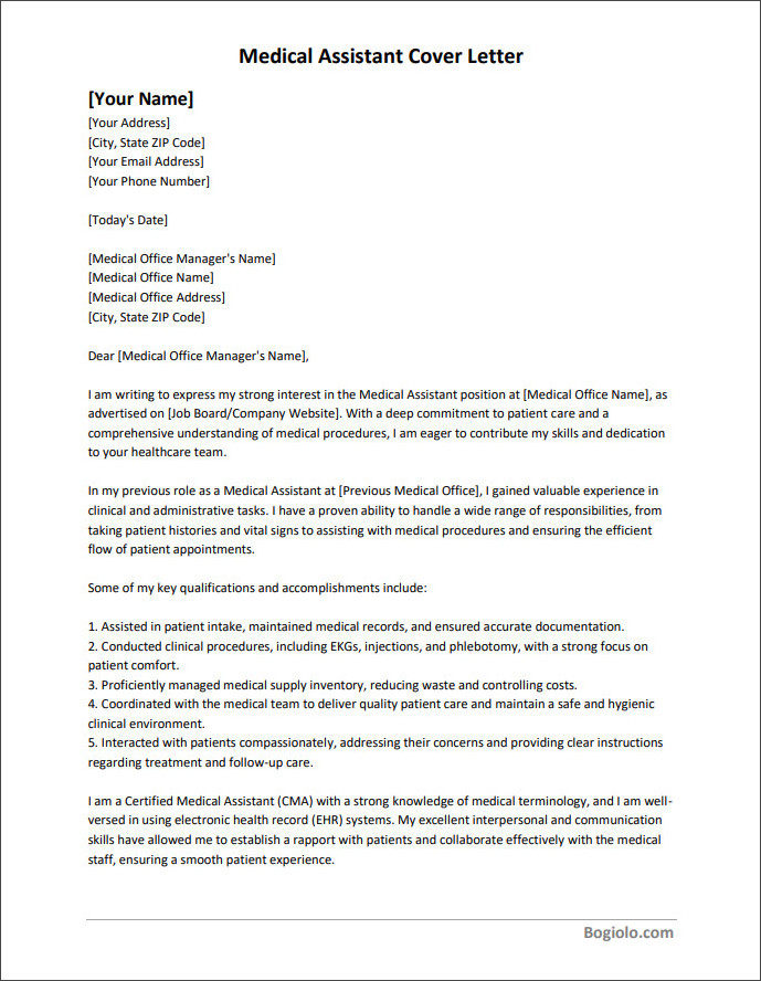 medical assistant cover letter template Printable medical assistant cover letter template available in Word for easy editing