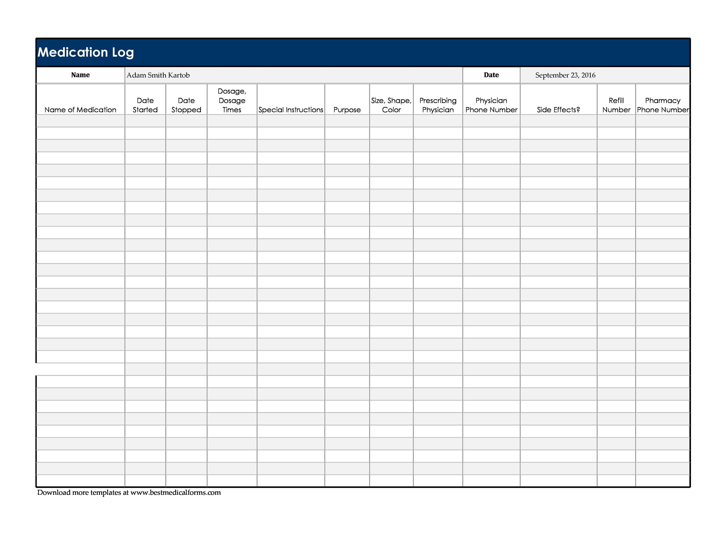 medication chart template medication chart template