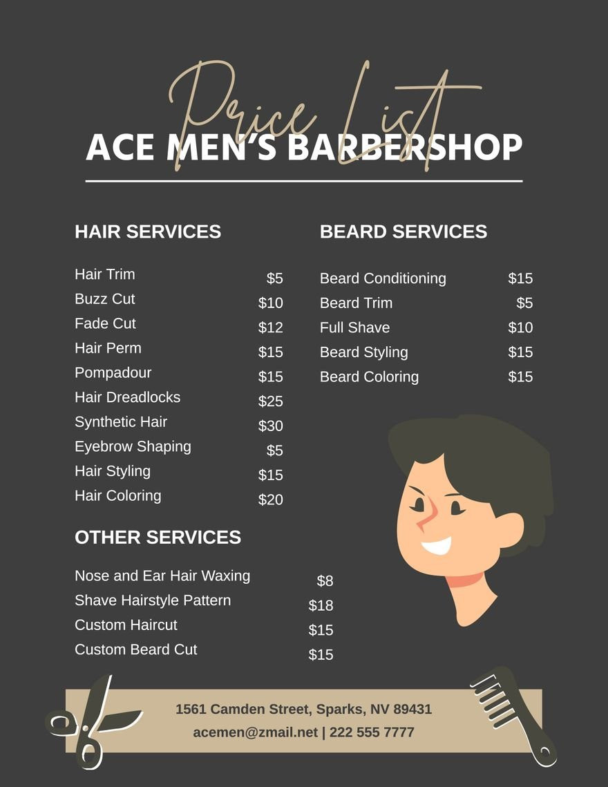 sample Barber Shop Price List Template sample Barber Shop Price List Template