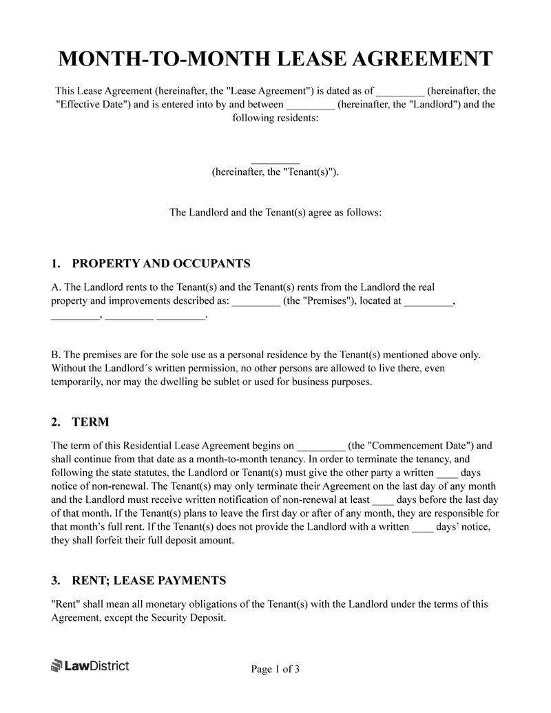 sample month to month rent agreement template sample month to month rent agreement template