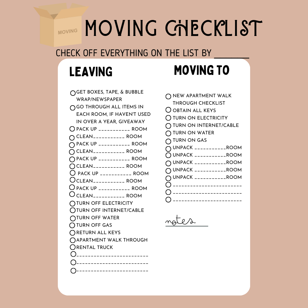 Moving Checklist – Paper By Moe Moving Checklist – Paper By Moe