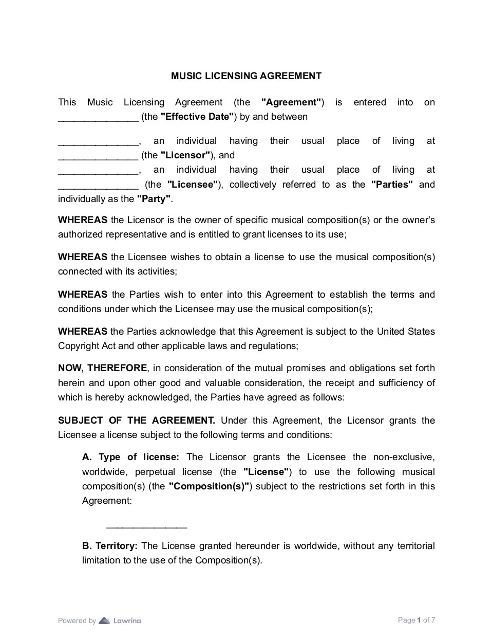 sample music agreement template sample music agreement template