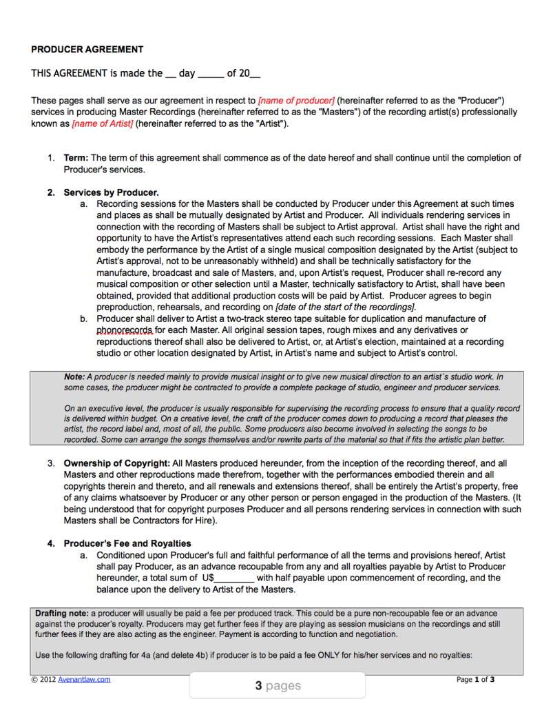 sample music production agreement template sample music production agreement template